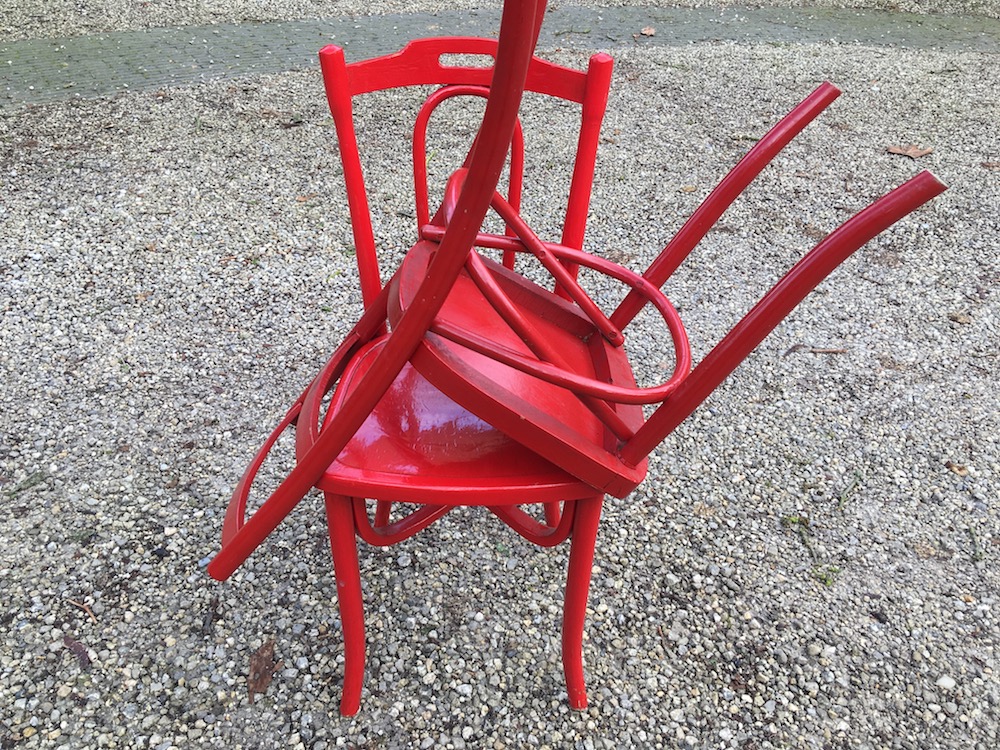 red chair, vintage chair, wooden chair, red painted chairs