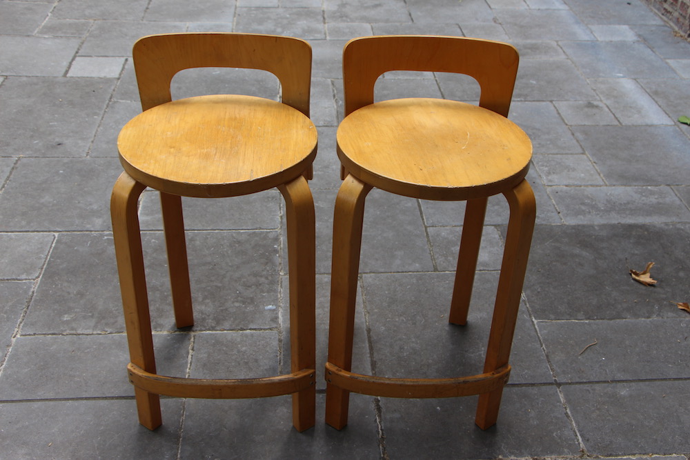 Alvar Aalto K65 stools, vintage, Artek, birch, low back stool