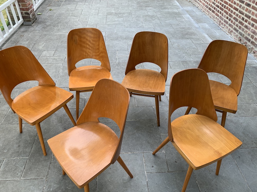 stackable chairs, radomir hofman dining chairs, radomir hofman, vintage chairs, czech design, european design, chairs, dining chairs, wooden dining chairs, charming chairs, chaises bois, chaises vintage