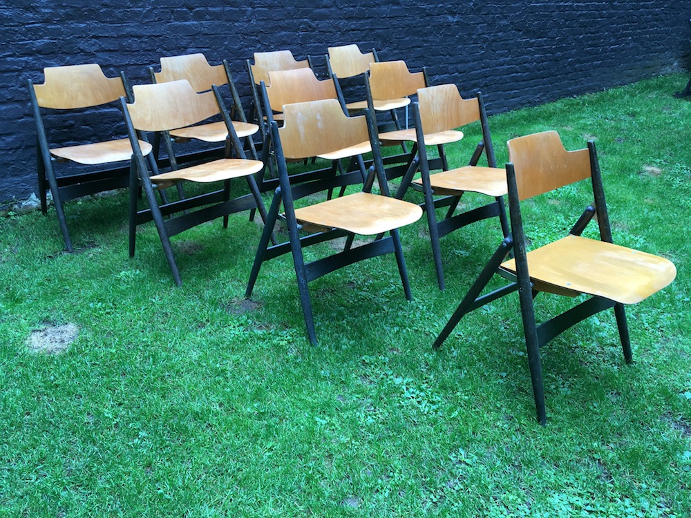 Egon Eiermann SE 18, Egon Eiermann chairs, vintage folding chairs, chaises pliantes vintage, wooden chairs vintage, vintage dining chairs