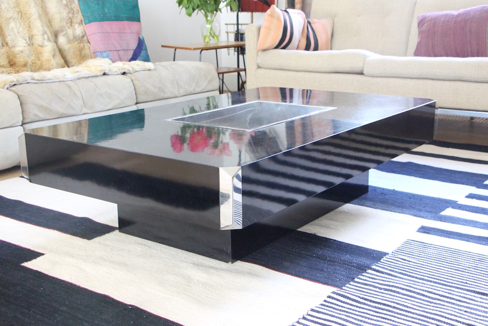 Black coffee table by Willy Rizzo for Mario Sabot