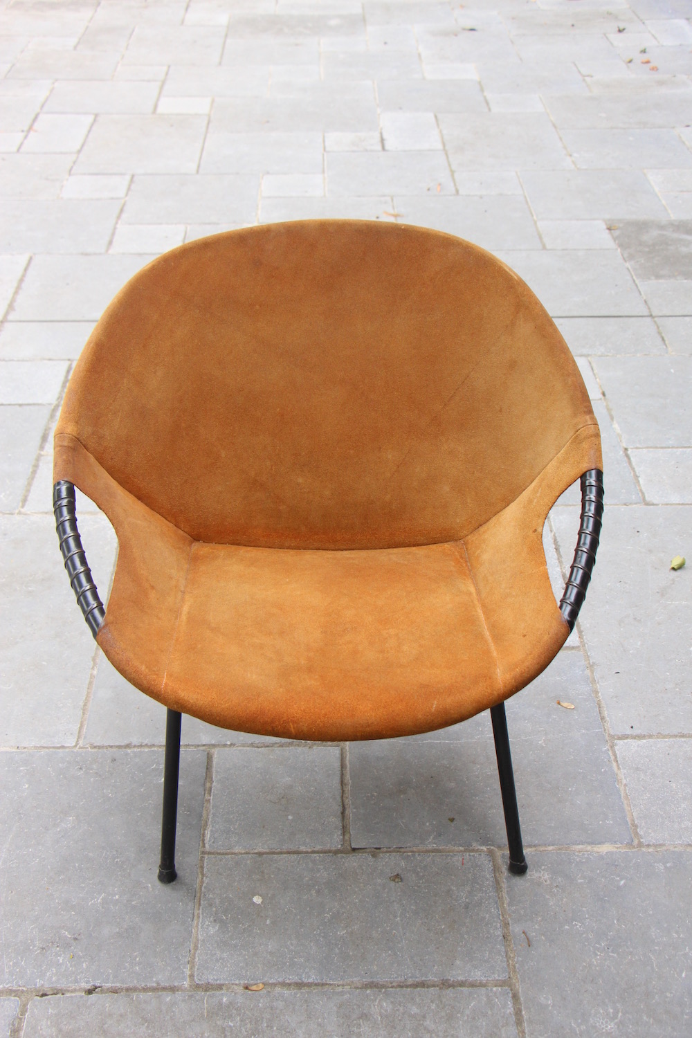 pair of suede round chairs, vintage