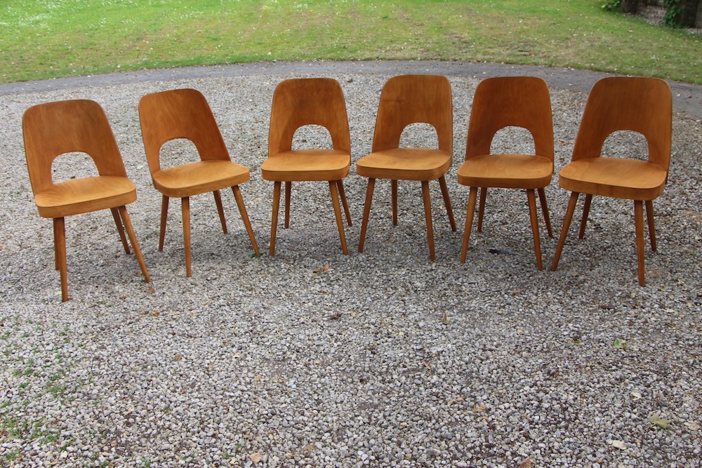 vintage set of Oswald Haerdtl chairs for Ton